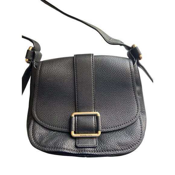 Michael Kors Black Leather Maxine Crossbody Bag With Gold Buckle Accent - Picture 4 of 12
